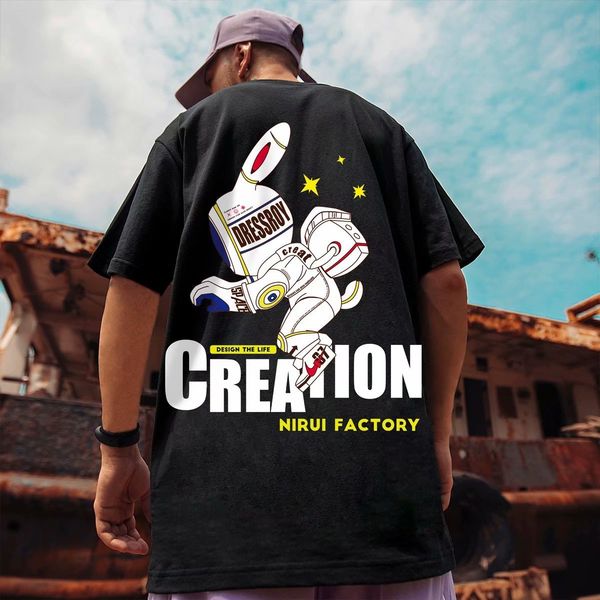 

t shirt hip hop cosmonaut nasa printed short sleeve men's trend loose size half spring and summer, White;black