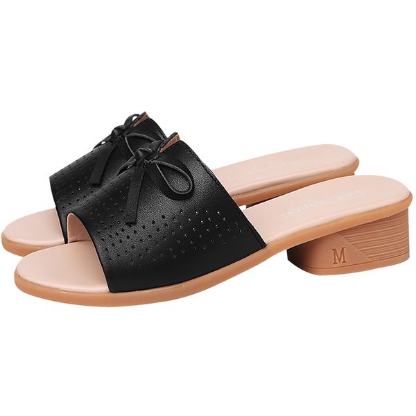 Sandali firmati da donna di lusso Nero Pelle di mucca pieno fiore beige Scarpe con plateau aperte Pantofole da donna con tacco quadrato Infradito da donna solide con fiocco