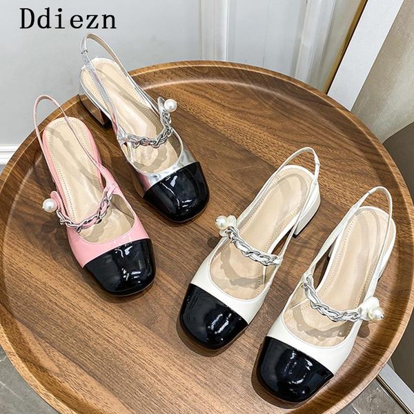 

dress shoes women sandals summer for pumps casual shoe 2021 chain mary janes ladies high heels female round toe high-heeled, Black