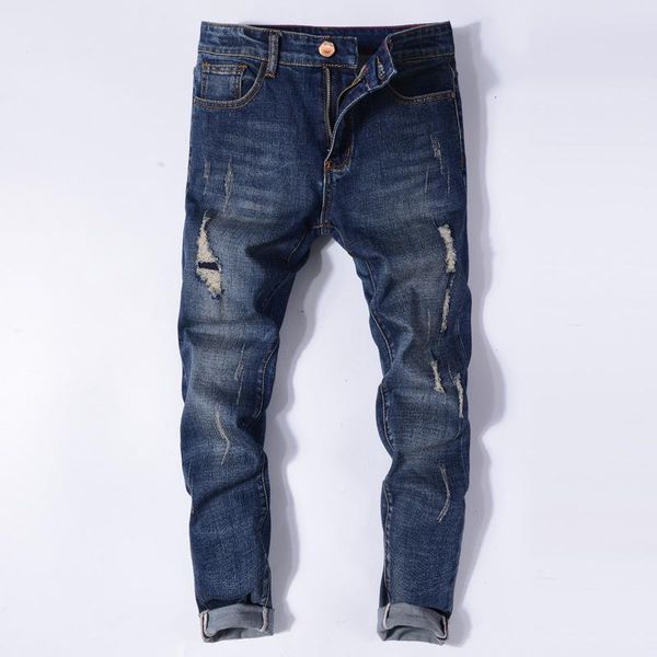 

men's jeans 2021 men biker retro street comfort trousers casual stretch slim denim pants male pantalones hombre, Blue