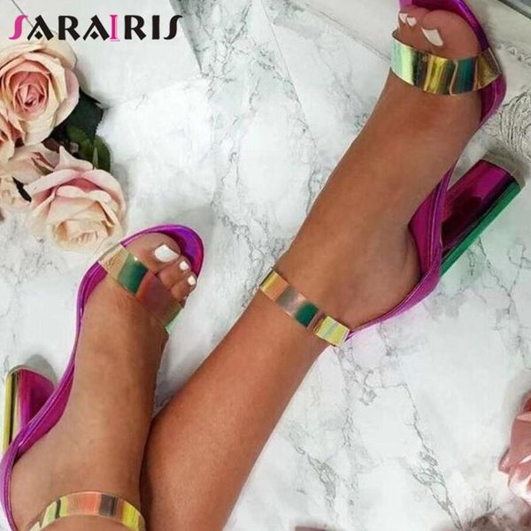 

dress shoes sarairis fashion lady mixed colors party sandals thick high heels women nightclub ins summer woman, Black