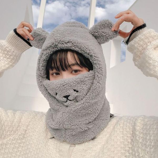 

beanies girls cute windproof warm caps earflap earmuff bear ear hat winter hats