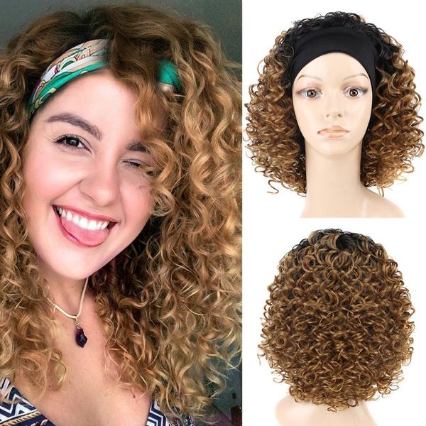 

synthetic wigs 14inch headband wig for women afro kinky curly short bob clip deep wave women's daily lolita, Black