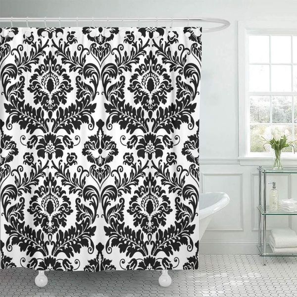 

shower curtains fabric curtain with hooks floral black damask pattern abstract antique baroque carpet classical curve elegance decorative