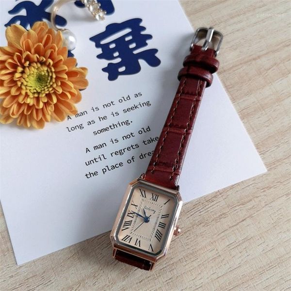 

wristwatches retro roma scale women watches 2021 fashion casual rectangle female quartz clock vintage brown leather ladies w9848, Slivery;brown