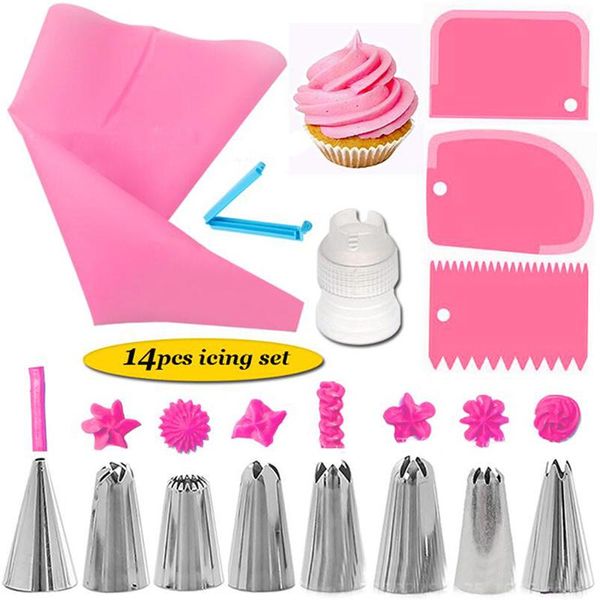 

baking & pastry tools cake decorating kit piping tips silicone icing bags nozzles cream scrapers coupler set diy