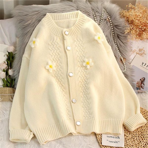 

women's knits & tees japanese small sweater cardigan coat female in the spring and autumn 2021, loose knit wear short, White