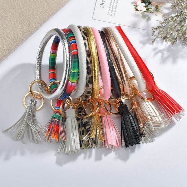 

wristlet keychain bracelet leather tassel bracelet holder bangle keyring large circle key ring women girls fashion jewelry 13 designs dw4555, Red;brown