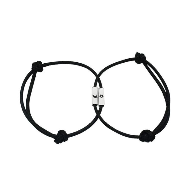 

charm bracelets 925 silver leather bracelet sun moon adjustable braided black rope love pair lucky, Golden;silver