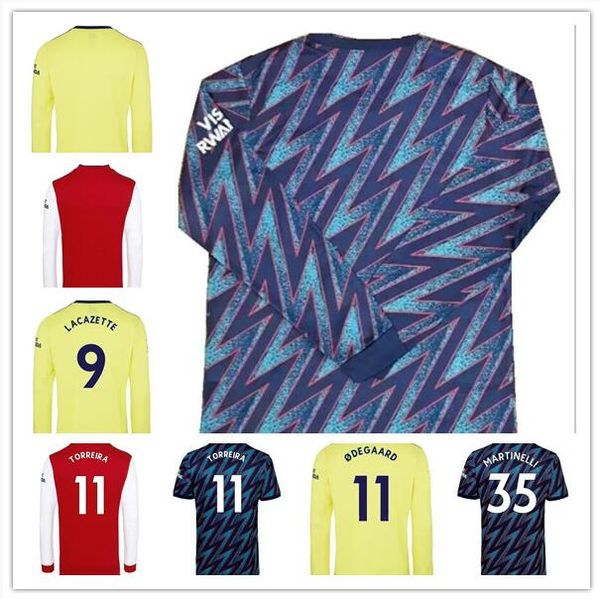 

kits long soccer jerseys 21 22 home away 3rd gunners odegaard thomas pepe saka tierney henry willian smith rowe 2021 2022 men kit football s, Black;yellow