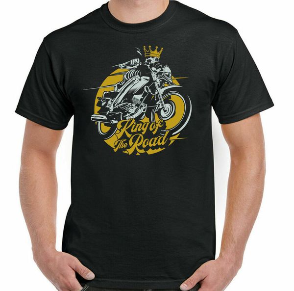 

king of the road hombre divertido moto camiseta motero moto cafÃ© racer indio, White;black