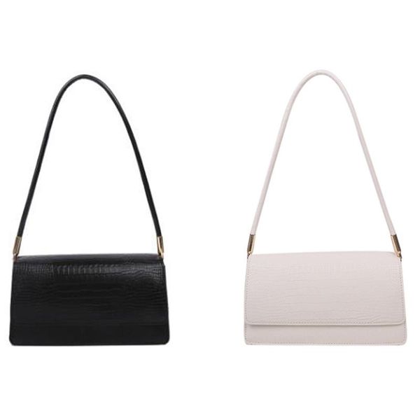 

evening bags 2 pcs women baguette handbags solid colour aii match ladies underarm shoulder female armpit bag, black & white