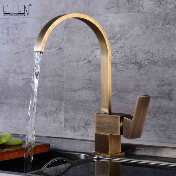 

kitchen faucets brass sink water 360 rotate swivel antique bronze mixer single holder hole elf2101 632h