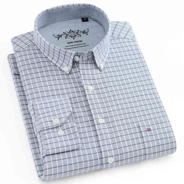 

men's casual shirts mens plaid checked oxford button-down shirt single patch pocket thick contrast standard-fit long sleeve gingham laj, White;black