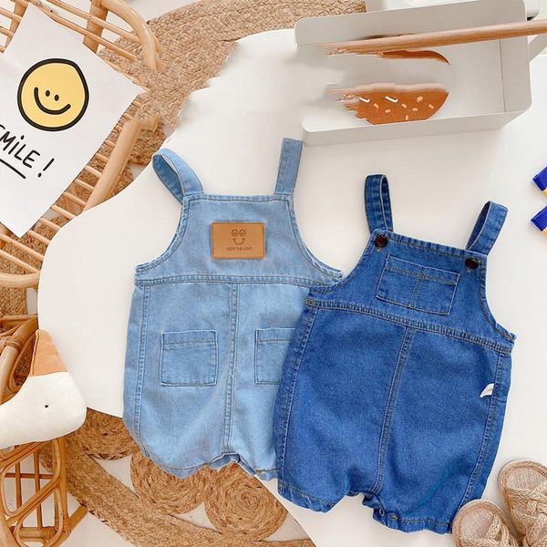 

jumpsuits korean style summer born baby denim overalls boys girls cotton loose all-match bib pants, Blue