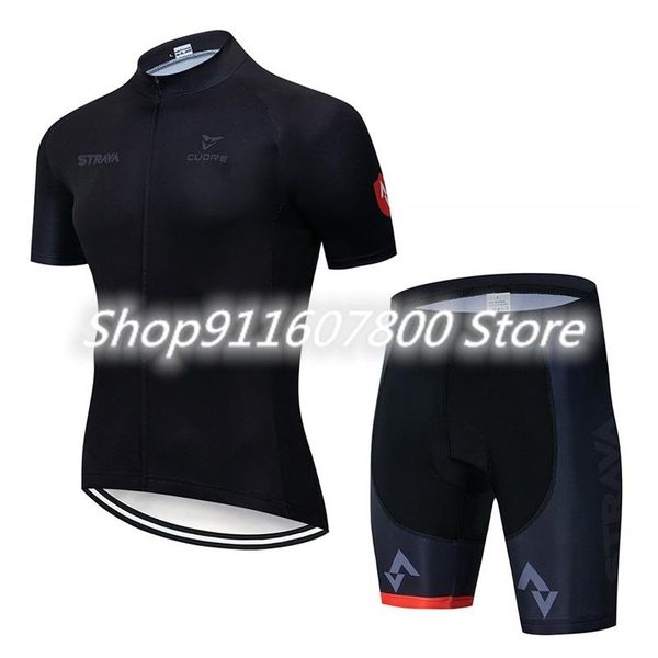 

pro team breathable mens strava cycling jersey kit short sleeve gel pad shorts set racing bike uniform bicycle outfits s210231 sets, Black;blue