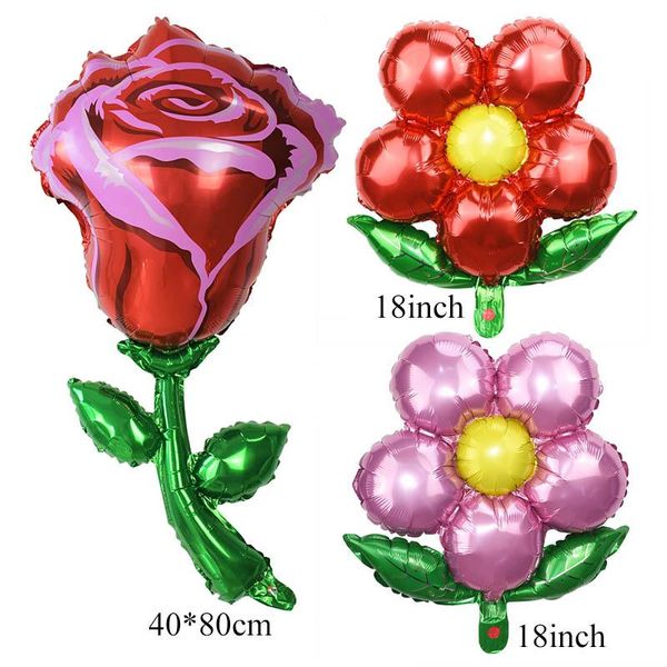 

party decoration red rose flower aluminum foil balloon big sunflower shape balloons for wedding valentine's day decor kids birthday glo