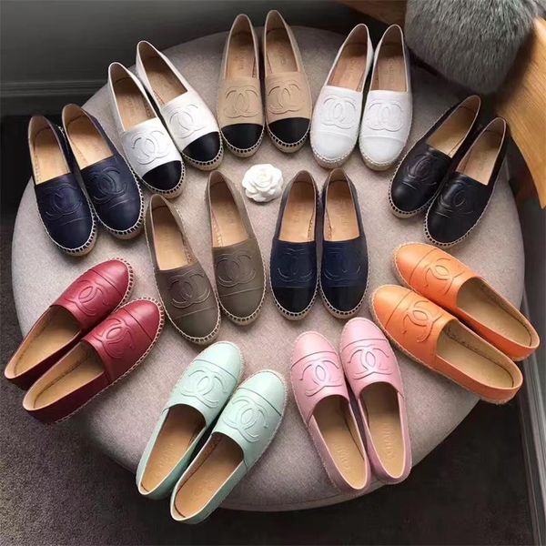 

2021 women designer espadrilles shoes flat leather casual shoe straw cord comfort fashion outdoor trainers with box no54, Black