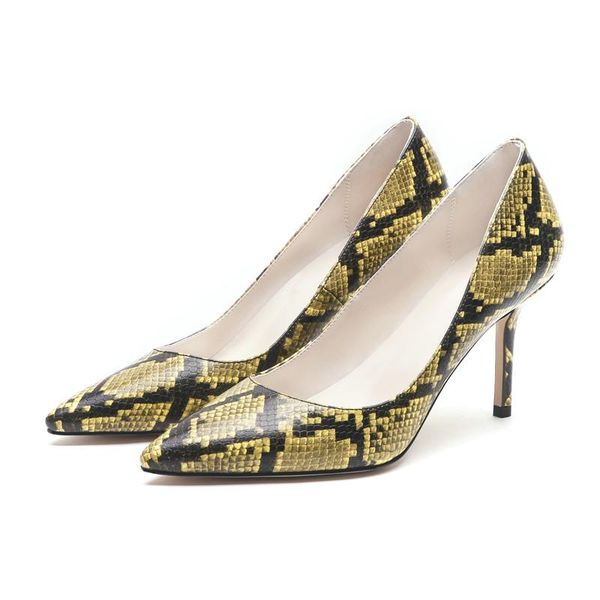 

snakeskin pattern women wedding shoes bride thin heel shallow pumps pointed toe 8--12cm customized high heels dress, Black
