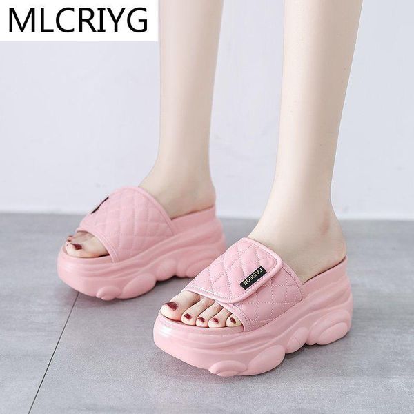 

sandals platform women slippers 2021 summer outdoor leather casual shoes fashion comfortable soft bottom beach, Black