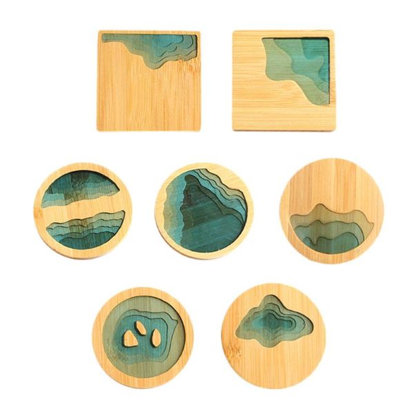 

7pcs heat insulation mat home coasters bamboo for decor office mats & pads