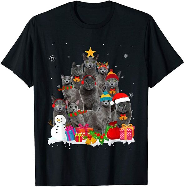 

funny russian blue christmas tree pet cat lover gift t-shirt size s-5xl, White;black