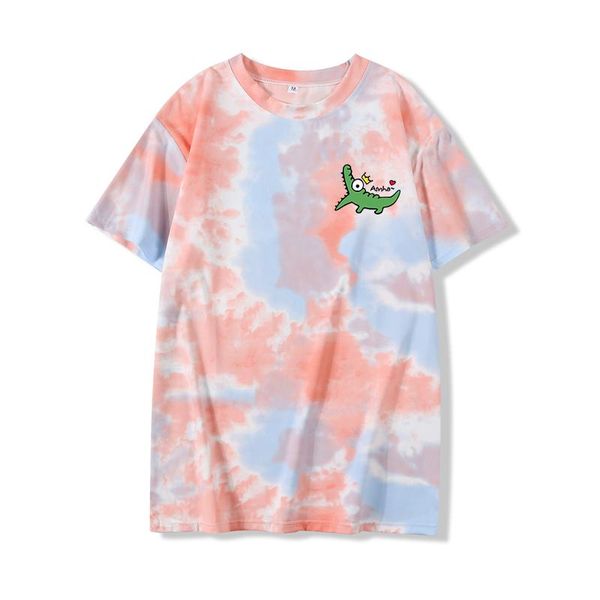 

women's t-shirt cartoon cute baby crocodile printing tie dye women summer japanese korean harajuku style streetwear fashion female, White