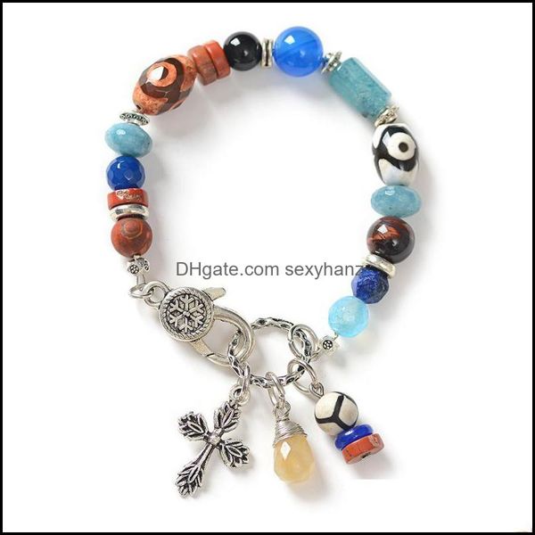 

strands bracelets jewelry handmade natural stone chakra bracelet with elegant alloy snowflake lobster clasp cute bead pendant for yoga women, Black