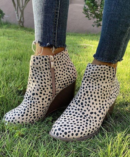

boots women's single leopard print side zipper thick heel super high pointed short fashion, Black