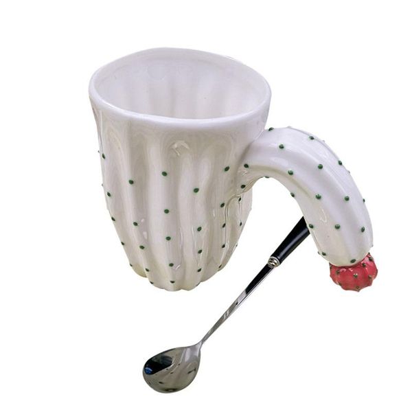 

ceramic mug with cactus appearance modern art design irregular cup spoon enclosed for home office 430ml tb sale mugs