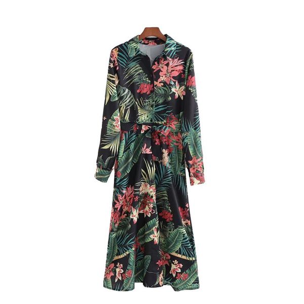 

female elegant chic holiday dress spring fashion chinese style dresses vinatge woman flower printed sashes long casual, Black;gray