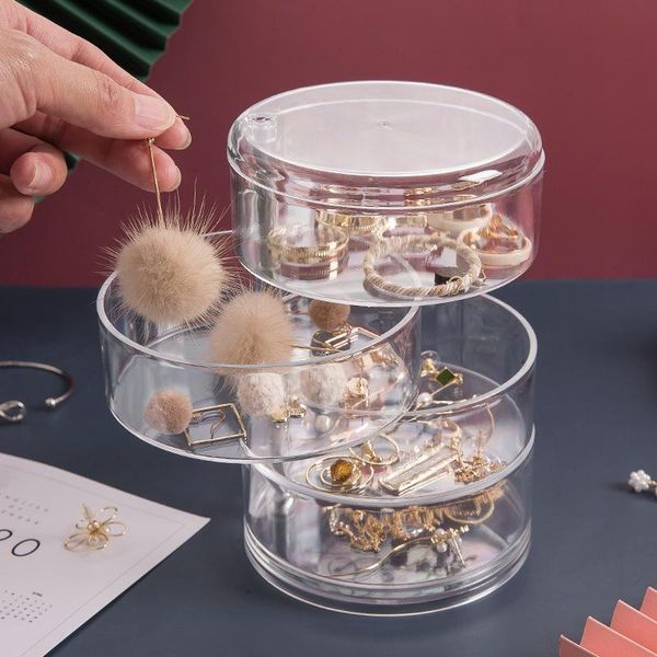 

storage boxes & bins jewelry box multilayer rotating plastic stand earrings ring cosmetics beauty container organizer with mirror