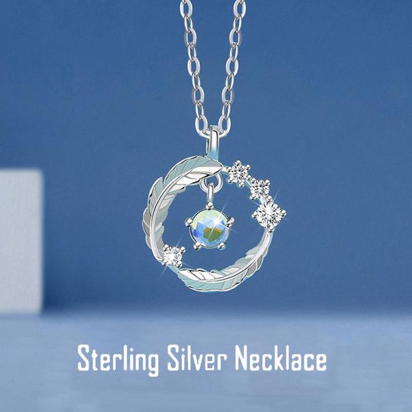 

chains sterling silver feather shaped moon stone pendant necklaces luxury for women