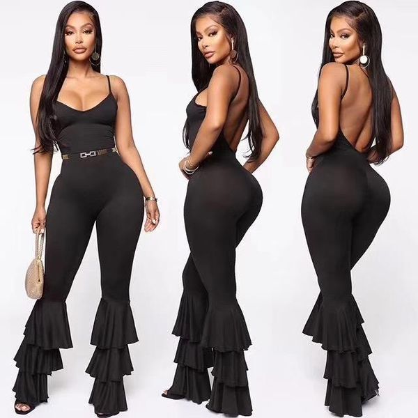 

women's jumpsuits & rompers v neck backless bandage jumpsuit 2021 celebrity designer fashion, Black;white