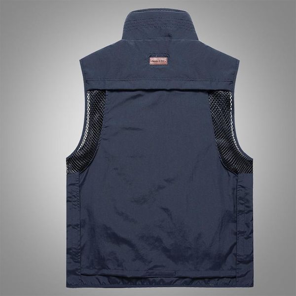 

men's vests summer autumn vest men casual thin mesh waterproof tactical stand collar multi-pockets homme mens waistcoat size 4xl, Black;white