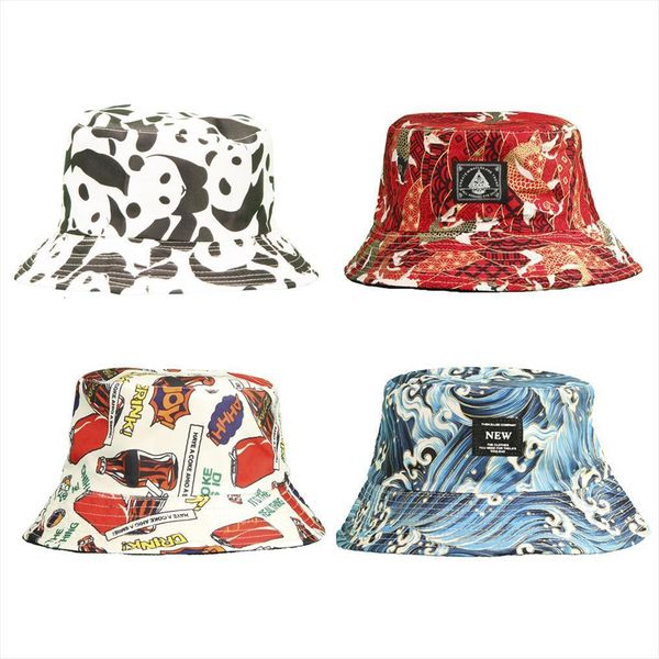 

selling panda print fisherman hat female surfer beer fish design double faced fighting male summer outdoor sun, Blue;gray