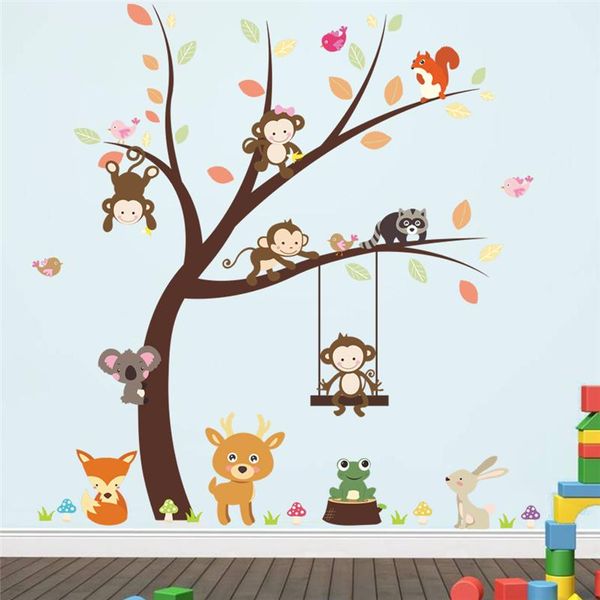 

wall stickers lovely monkey birds animals tree sticker for kids room livingroom home decoration cartoon safari mural art big decal