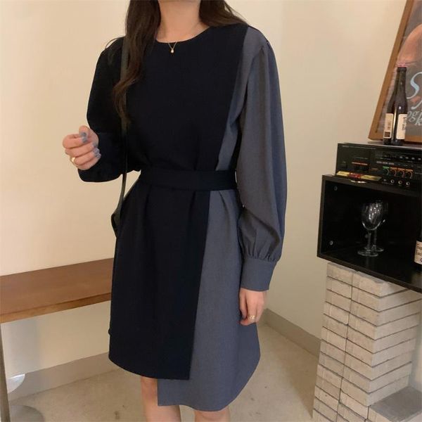 

casual dresses alien kitty patchwork mini dress irregular close waist elegant prom gentle chic full sleeve loose autumn women vestidos, Black;gray
