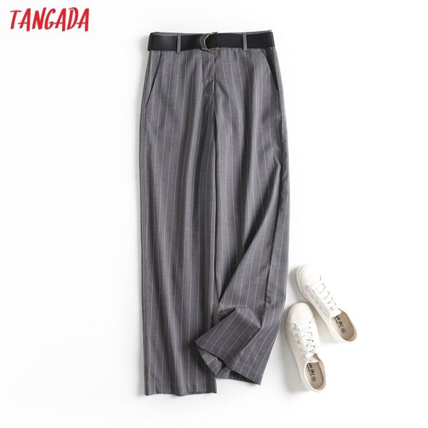 

fashion women striped suit trousers with slash pockets buttons office lady pants pantalon 6d22 210416, Black;white