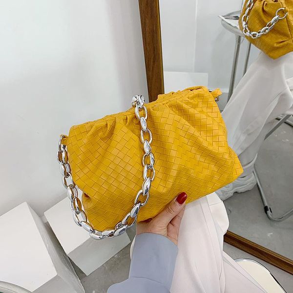 

totes fashion woven messenger bag chain shoulder underarm pleated slung dumplings evening purse