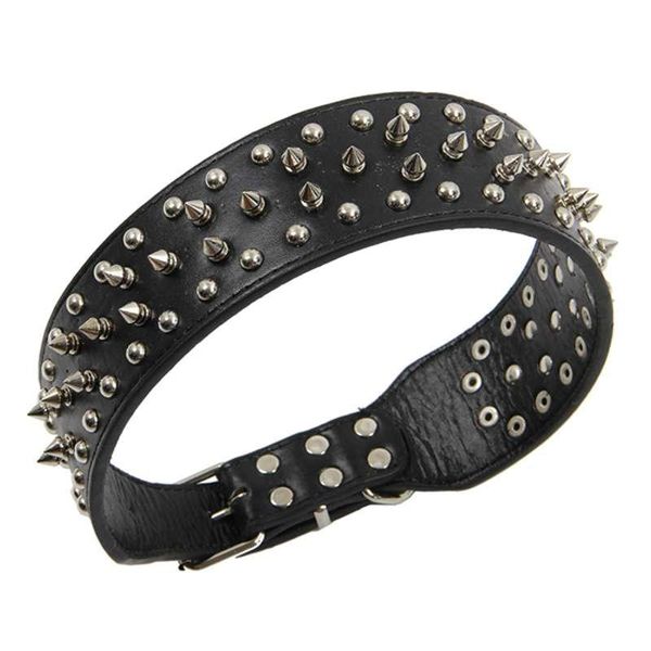 

leather spiked studded dog collar 2" wide 31 spikes 52 studs-black m collars & leashes
