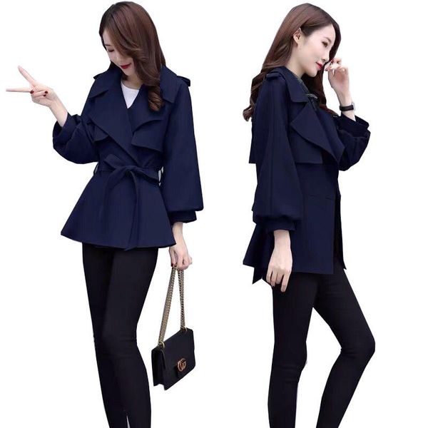 

women's trench coats female all-match short windbreaker 2021 women jacket spring autumn ladies casual lady temperament overcoat, Tan;black