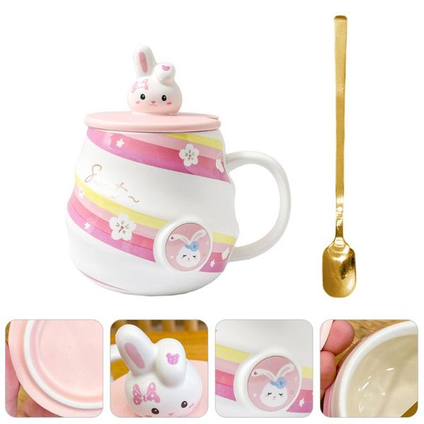 

mugs cartoon mug lovely coffee cup with lid and spoon (random pattern)