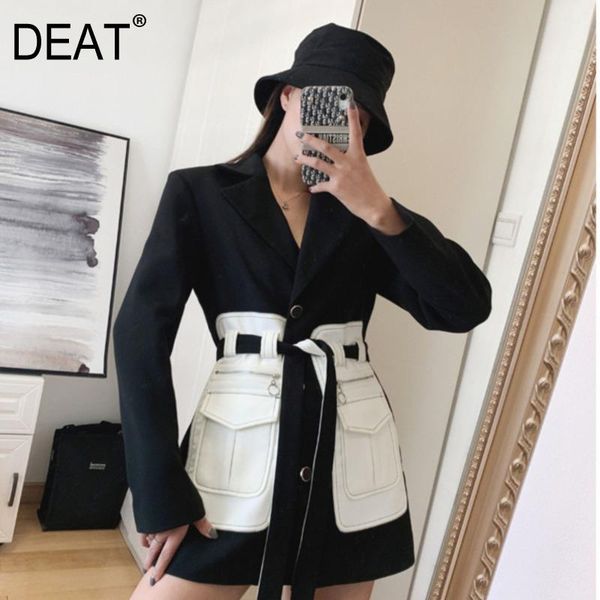 

women's suits & blazers deat 2021 spring suit collar single breasted lace-up double pocket blazer women korea loose warm colorblock coa, White;black