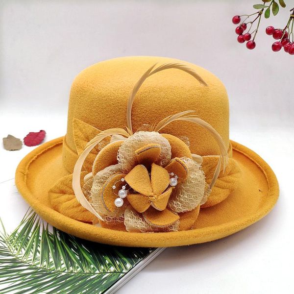 

stingy brim hats spring winter women floral wool cap fedoras stylish western bucket warm female bowler, Blue;gray