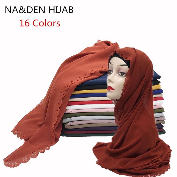 

scarves women flowers side chiffon crinkle hijab scarf muslim shawl solid color wraps plain headband 16, Blue;gray