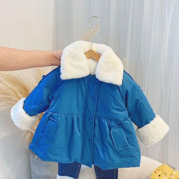 

down coat fashion girls princess cotto parkas warm winter outfits children kids thicken velvet outwear casacos coats adk859, Blue;gray