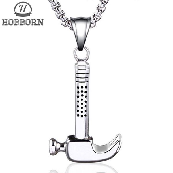 

pendant necklaces hobborn punk men hammer necklace 316l stainless steel silver color long & mens hiphop personality jewelry gift