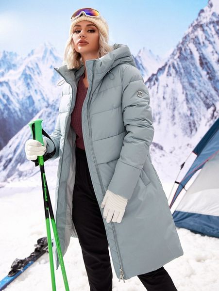 

zip up drawstring hooded longline puffer coat h5wv#, Black
