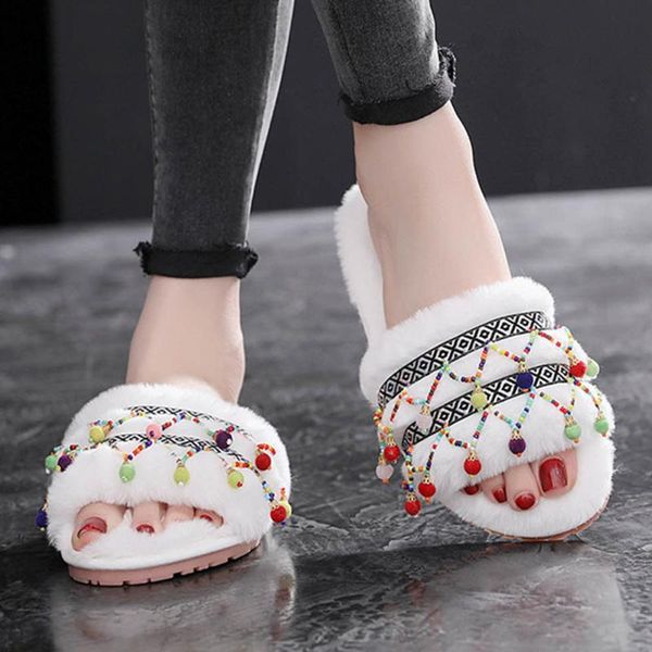 

slippers national style women home winter warm fluffy female shoes indoor plush fashion ladies qq995, Black